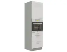 BIANCA 60 DPS-210 3S szafka kuchenna / słupek pod piekarnik, szuflady biały połysk / szary